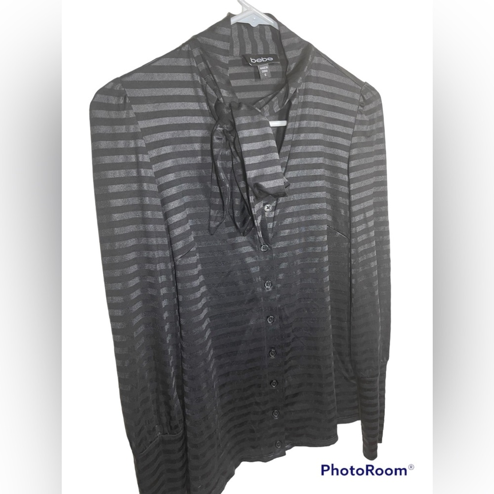 Bebe black bow tie button up blouse